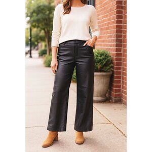 Lyssé Women's NWT Vegan Faux Leather Pants Grey Ash SZ L Wide Leg Trousers